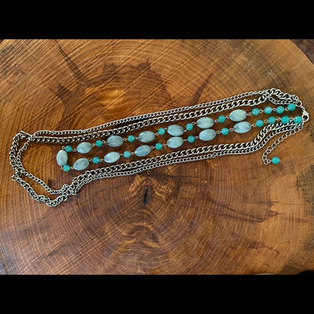 Talbots turquoise and silver triple strand statement necklace